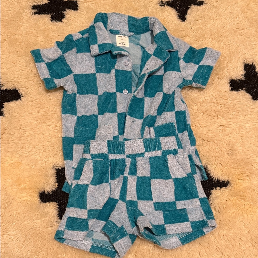 Blue Checkered Matching Shorts Outfit
